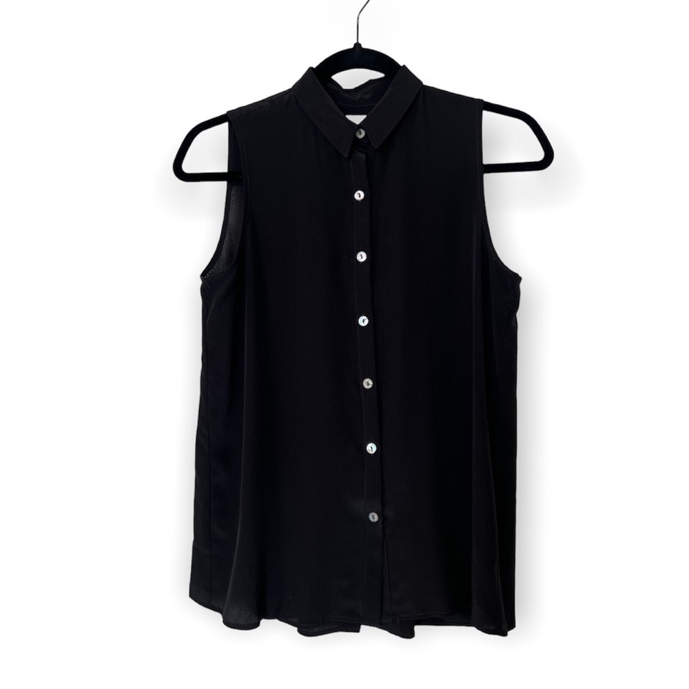 Amour Vert Black Button Down Silk Tank XS Like New